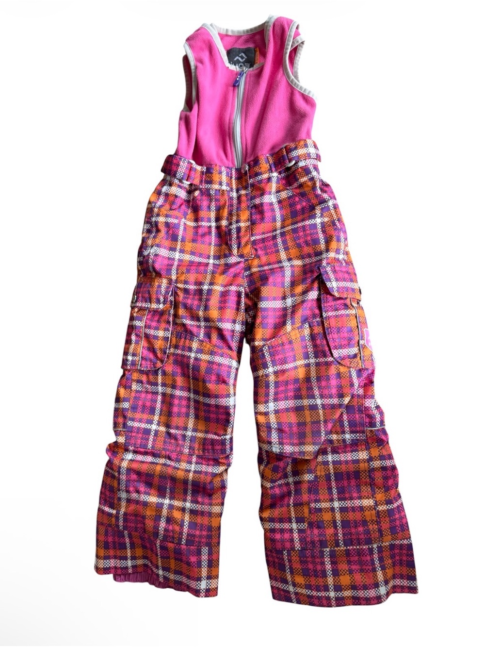 Jupa Girls Size 4 Plaid Ski Snow Bib Pants Fleece Top ThermaDux Pink Purple⁠